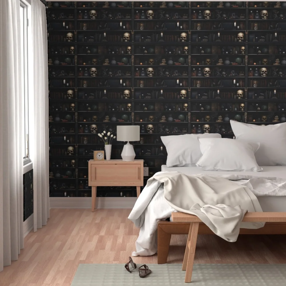 Moody Gold Skull Wallpaper- 1 Roll- Dark Gothic Wall Decor